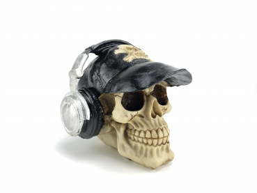 Spardose Totenkopf mit Kopfhörern - Höhe 13 cm