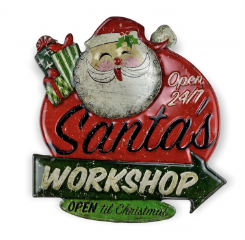 "Santa's Workshop" - geprägtes 3D Blechschild