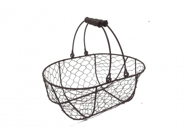 ZZ_Rustikaler ovaler Drahtkorb - mittel - für Dekorationen, Blumen oder als Hanging-Basket - Breite 32 cm