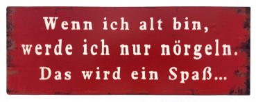 Blechschild "Wenn ich alt bin, werde ich nur nörgeln" 13 x 36cm Metallschild