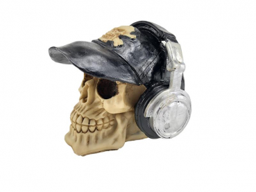Preview: Spardose Totenkopf mit Kopfhörern - Höhe 13 cm