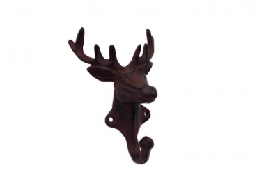 Preview: Rustikaler Gaderobenhaken aus Gusseisen Hirsch für Innen- und Außenbereich