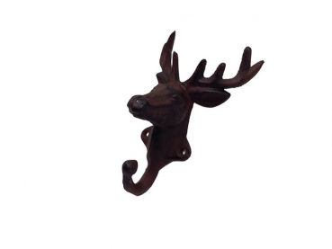 Preview: Rustikaler Gaderobenhaken aus Gusseisen Hirsch für Innen- und Außenbereich