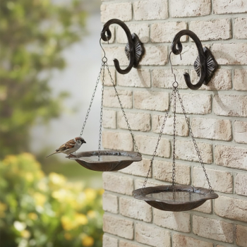 Vogeltränke Blatt Set – 2er Set hängende Vogelbäder aus Metall im Vintage Stil