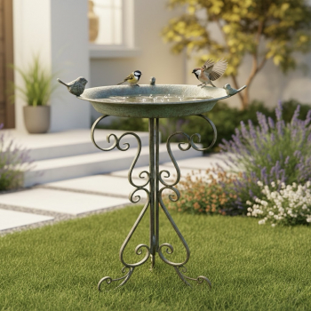 Preview: Vogeltränke Leon Ø 41,5 cm – Stehendes Vogelbad aus Metall im Shabby-Chic-Stil