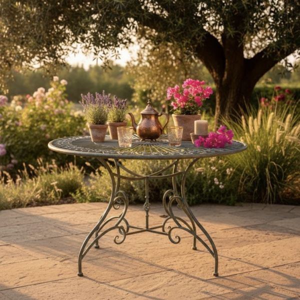 Granada Gartentisch rund Ø 100 cm – Klappbarer Metalltisch im Landhausstil