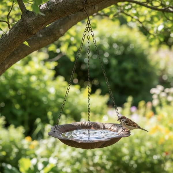 Vogeltränke Blatt groß Ø 41,5 cm – Hängende Metall-Vogeltränke im Vintage Stil