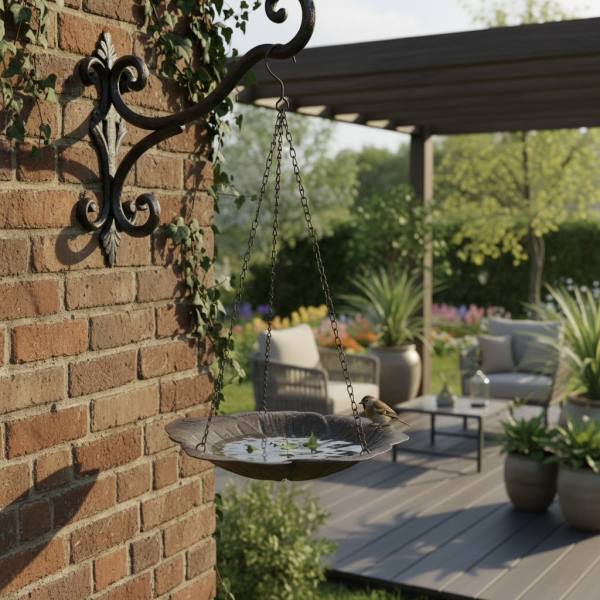 Vogeltränke Blatt klein Ø 34 cm – Hängende Metall-Vogeltränke im Vintage Stil