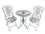 ZZ_Inaktiv_Gartenmöbel-Set "Murcia" bestehend aus einem Tisch und zwei Stühlen aus Metall im Landhaus-Stil, Antikblau für Haus und Garten